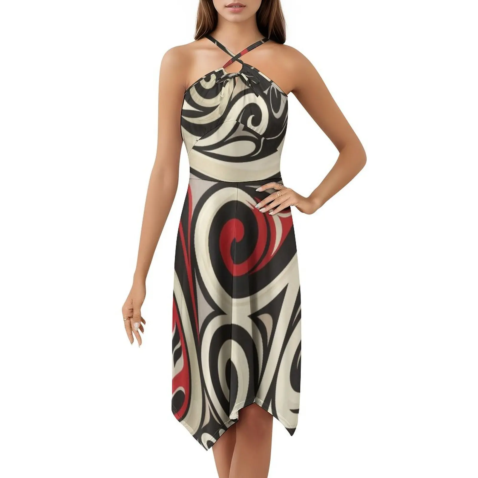 نيوزيلندا Māori Paua نمط كورو تصميم 79 الأزهار سموك فستان للنساء الربيع الصيف فستان كاجوال للحزب كورو ماوري الفن #5