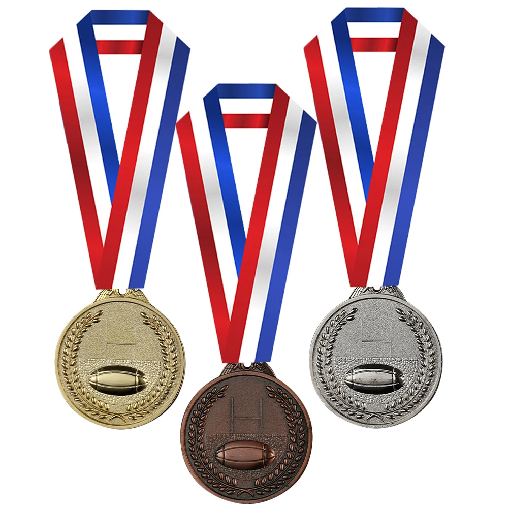 

3 Pcs The Medal Gold Medals for Kids Awards Rugby Bulk Football Sports Competition Reward Silver Bronze