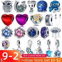 Charms Fit Pandora 925 Original Bracelet 925 Silver Owl Octopus Sea Turtle Red Heart Flower Charms Beads Fine DIY Jewelry Making