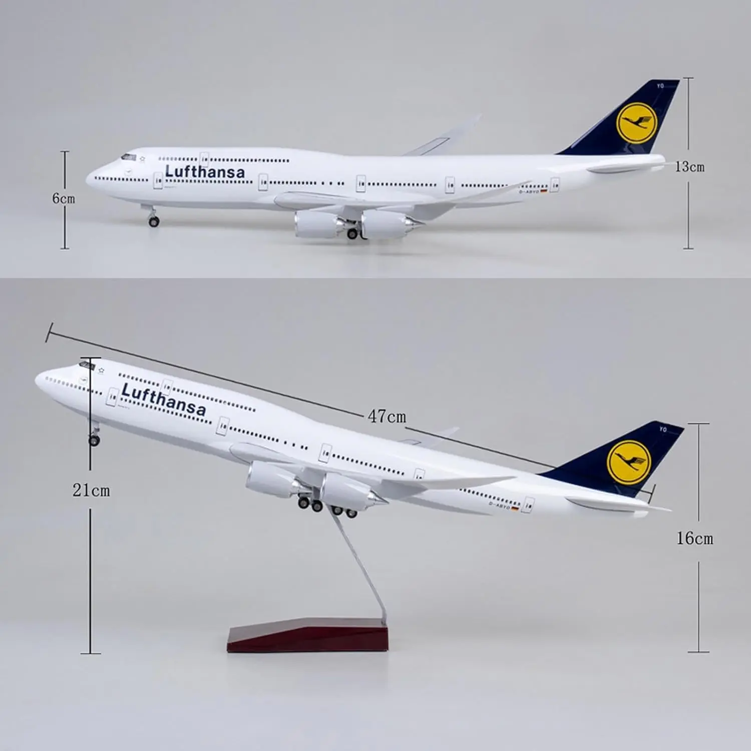 47CM 1/150スケール 747 B747 ルンダース航空 飛行機模型 ライトとホイール付き着陸装置 ダイキャストプラスチック樹脂製 子供向け
