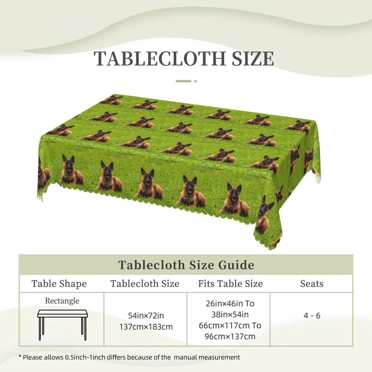 Belgian Shepherd Dog Malinois Customized Rectangular Tablecloth Waterproof Table Cover for Festival Party Table Cloth