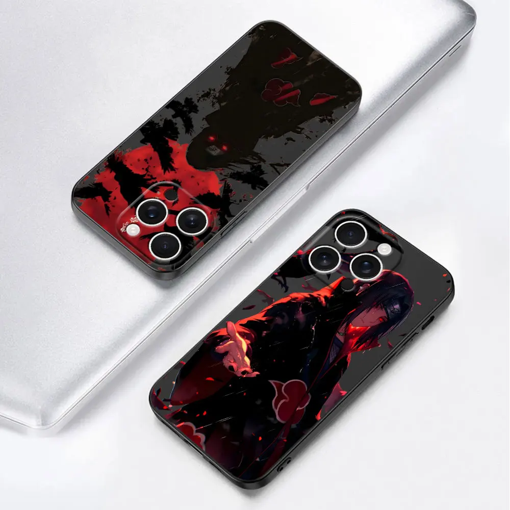 Uchiha Itachi Naruto Anime Case for iPhone 16 17 11 15 16e 14 12 Mini 13 Pro Max X XR XS 7 8 6 6s Plus 5s غطاء هاتف أسود من البولي يوريثان
