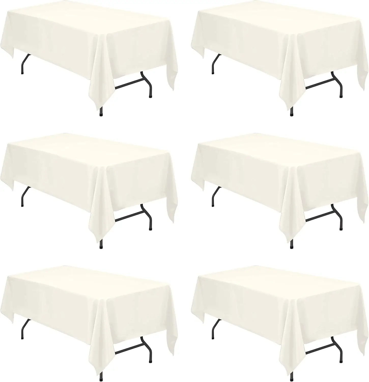 

6 Pack Ivory Tablecloths 60 x 102 Inch for 6ft Rectangle Tables - 150 GSM Polyester Fabric, 15" Standard Drop, Water, St
