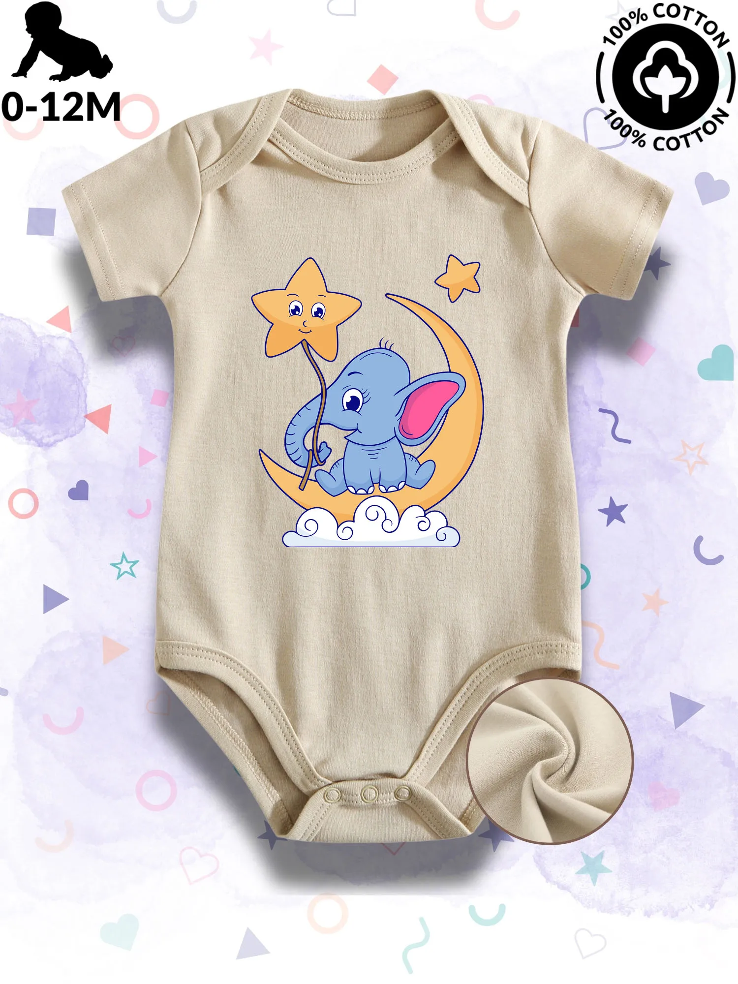 

Детское боди унисекс Moon Stars Elephant, мягкий комбинезон из 100% хлопка, всесезонный бежевый костюм для ползания 190GSM