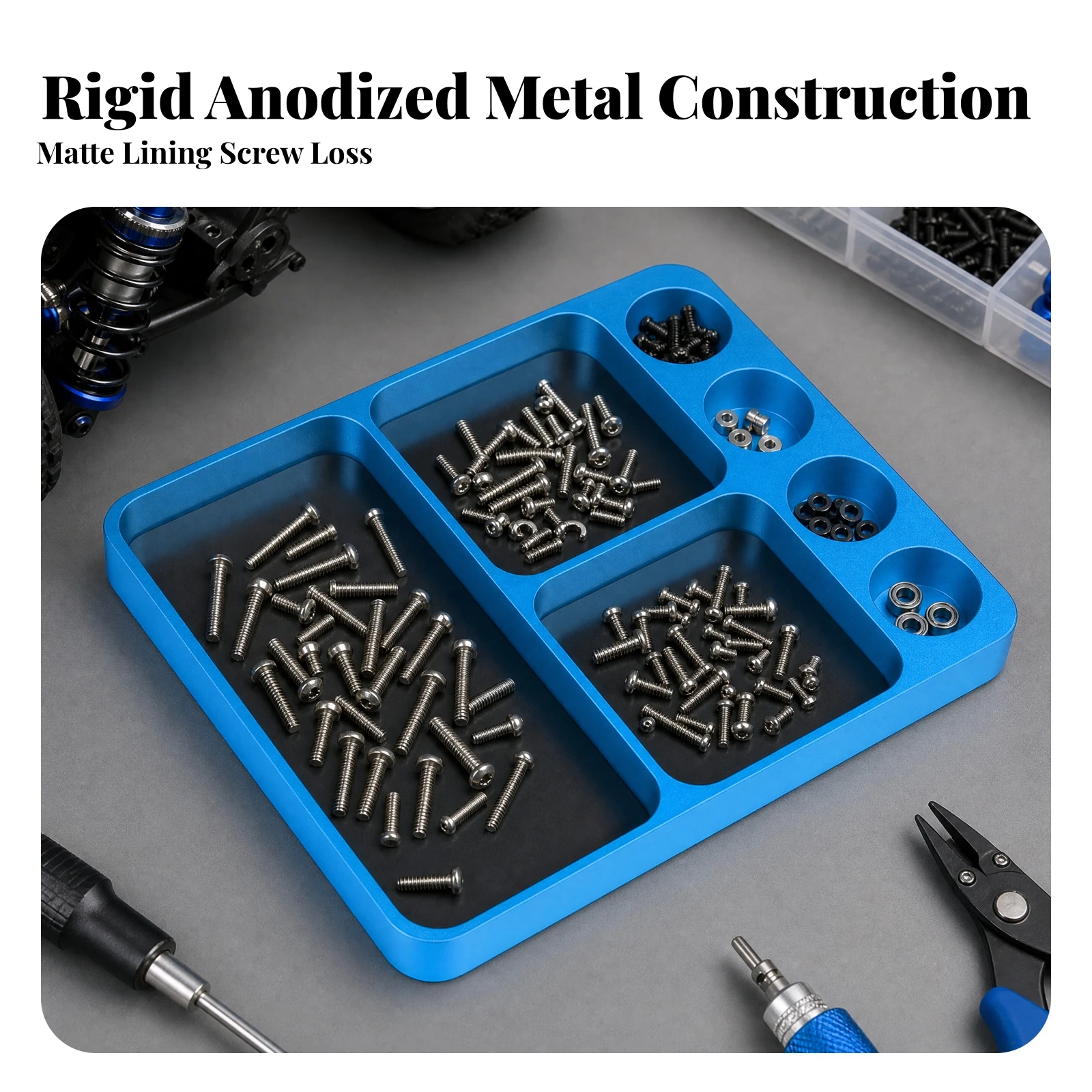 Magnetized Repair Tray Long-Lasting Aluminum Parts Tray with Compartments Aluminum Parts Organizer Compact Portable