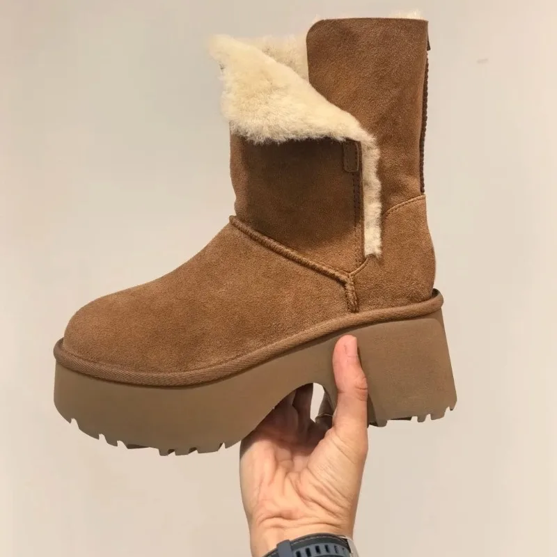 Women' Snow Boots Fashion Suede Casual Mid-calf Boot Thicken Velvet Warm Winter Boots Women High-tube Cotton Shoe Botas Feminina