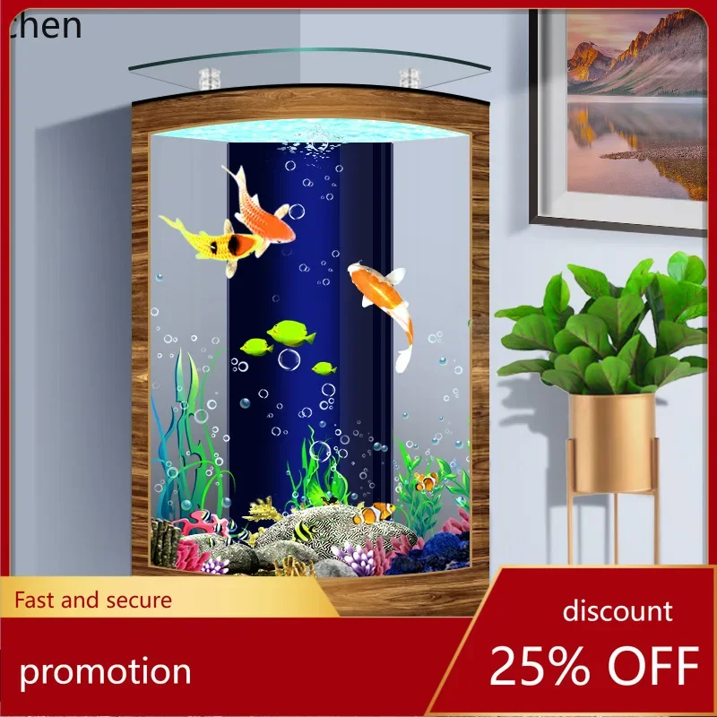 HYS Fish Tank Living Room Fan-Shaped Floor-Standing Wall-Mounted  Home Back Filter Medium Goldfish Tank No Water Change