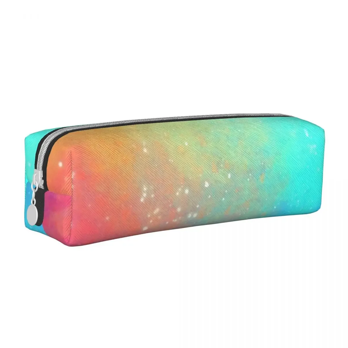 Galaxy Sky Square Pencil Case Colorful Rainbow Print Boy Girl Back to School Leather Pencil Box Kawaii Zipper Pen Bag