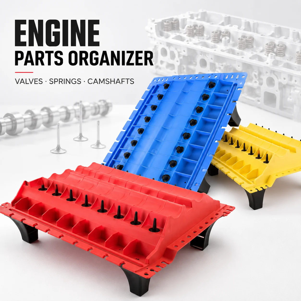 Plastic Engine Cylinder Head Parts Storage Tool-Valvetrain Organiser Tray for Keeping Valves Springs Camshafts Locks Secure