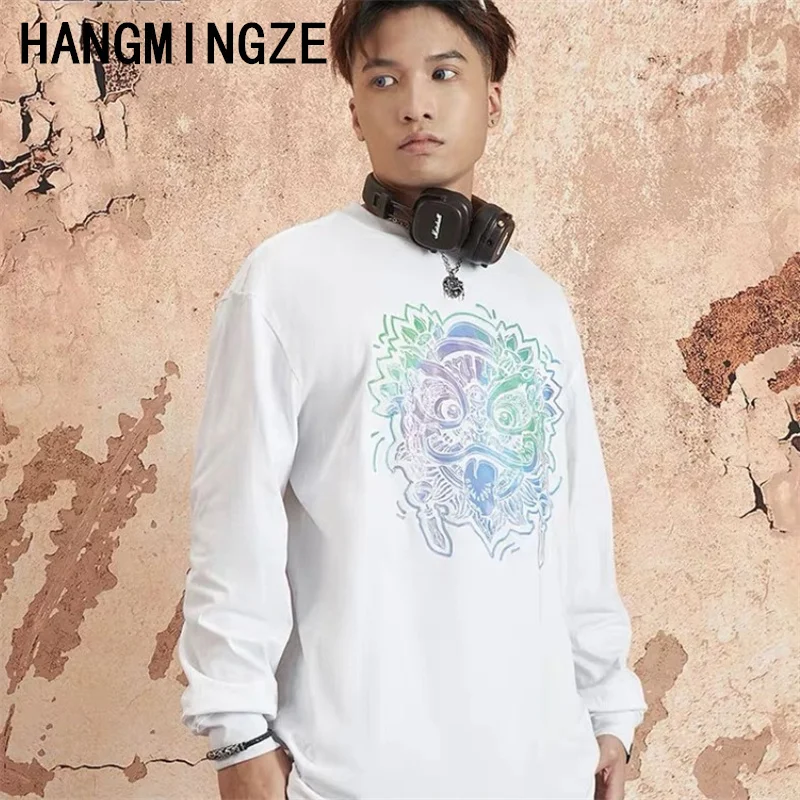 2024 Cartoon Lion Print T Shirts Men's Fashion Vintage Streetwear Oversized Cotton Long Sleeve T Shirt Tees Tops Man Clothing