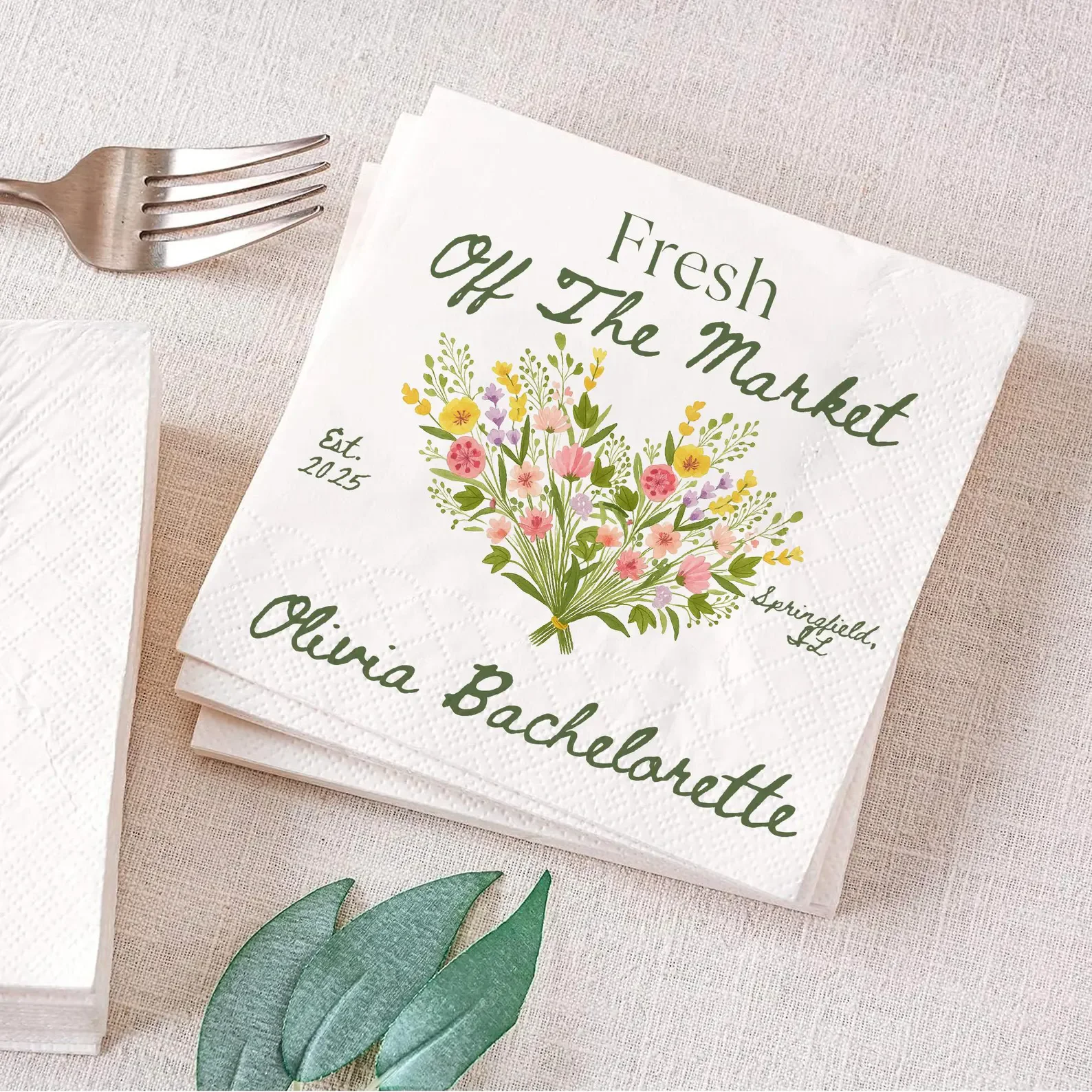 

Персонализированные салфетки для девичника с цветами, свежие на рынке, салфетки для свадебного душа с цитрусами, девичник N