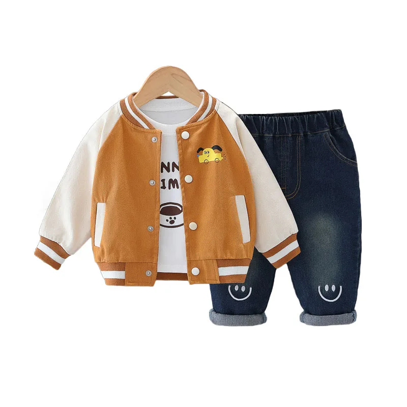 Kids Tracksuit Sets 2024 New Fashion Lovely Cartoon Dog Long Sleeve Jackets + T-shirts + Pants Outfits for Boys' Autumn Clothes