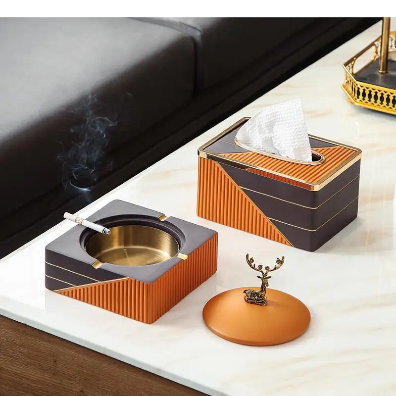 Resin Tissue Box Napkin Paper  Holder Ashtray Cotton Swab Boxes Deer Lid Desktop Storage Organizer Towel