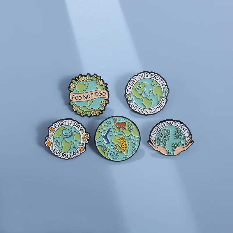 ECO NOT EGO Enamel Pins TREAT OUR EARTH WITH KINDNESS Brooches Backpack Decor Lapel Badges Plant Jewelry Gift for Kids Friends