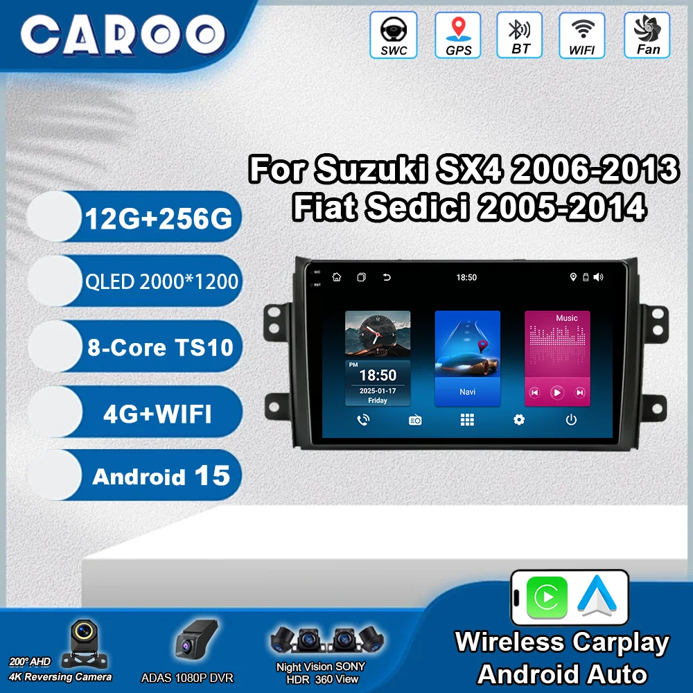 

Android 15 Car DVD Carplay For Suzuki SX4 2006-2013 Fiat Sedici 2005-2014 Auto Radio Stereo GPS Navigation Multimedia Player 4G