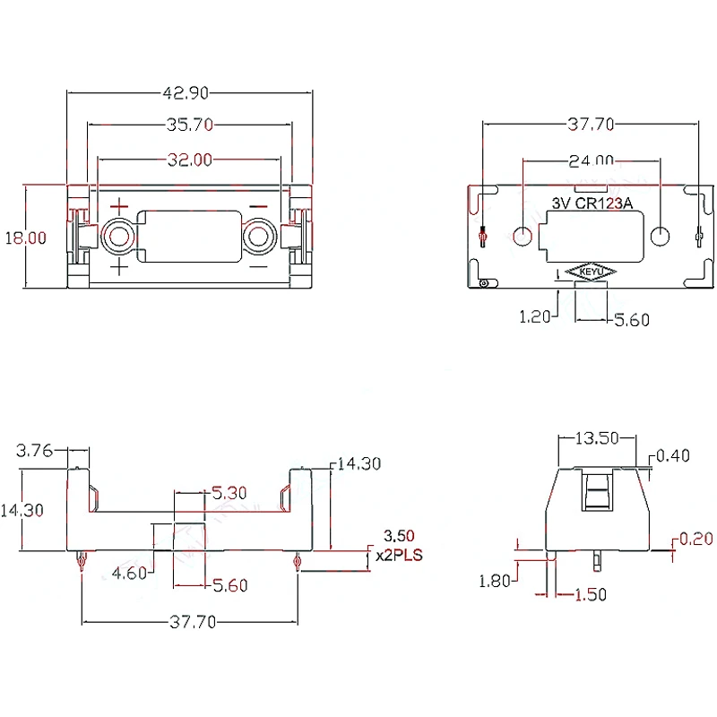 Support de batterie pour bricolage PCB, couvercle de boîtier de batterie, plug-in 16340, CR123A, LIR123ABattery Storage Box, 2 pièces