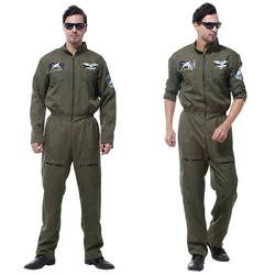 Adult Flight Pilot Costume Men Air Force Costumes Cosplay Uniform Children Halloween ArmyGreen Soldier Cosplay