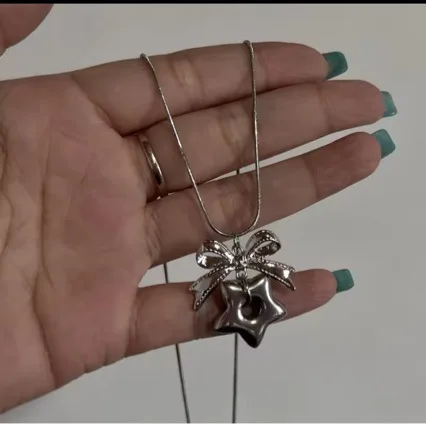 High end bow snake bone chain necklace for women, versatile pentagram pendant, collarbone chain, y2k sweet and cool spicy girl