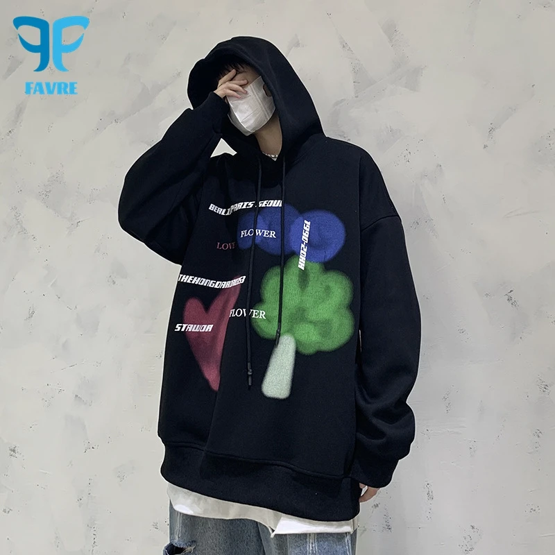 

FAVRE Trend Print Sweatshirts Mens Y2K Letter Pullovers Spring Autumn Hoodies Ins Casual Hong Kong Style High Street Couple Tops