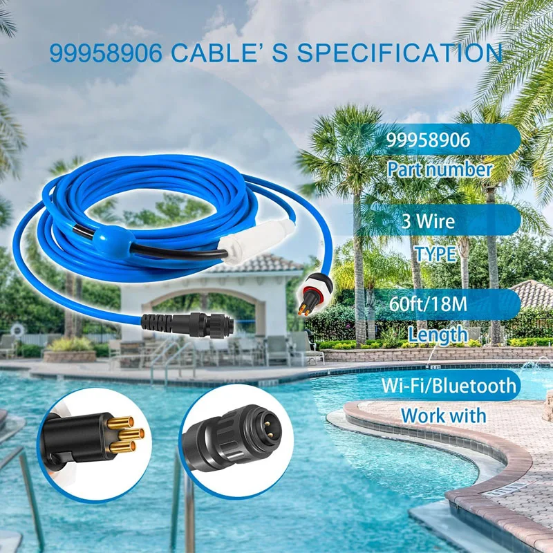 99958906-DIY Cable and Swivel - 3 Wire - for Dolphin Robotic Pool Cleaners Active 30, 30i, 40, S300i, S400, T45, T55i  - 60ft