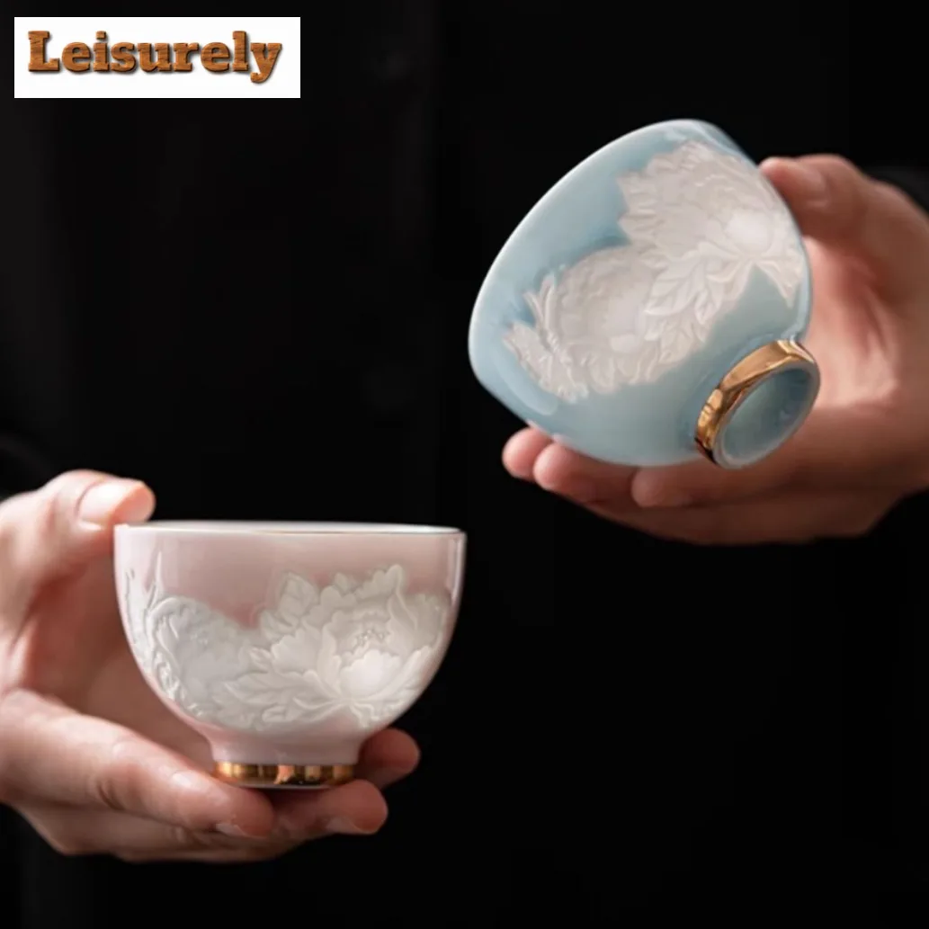 100ml Shadow Carving Butterfly Love Flower Teacup Handmade Tea Bowl Portable Travel Personal Meditation Cup Tea Set Master Cups