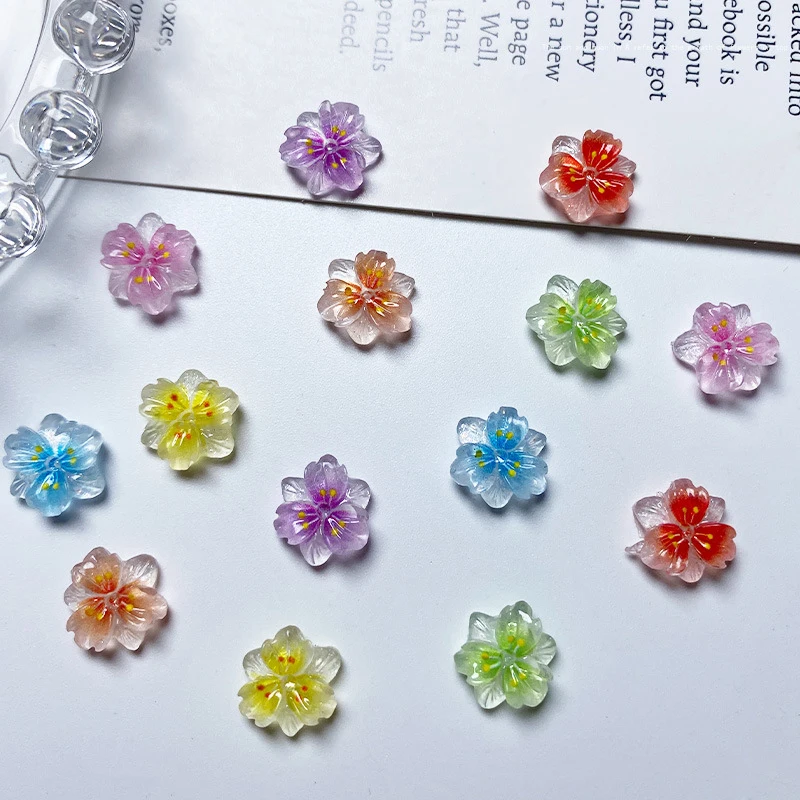 30Pcs Exquisite Ice Transparent Flower Resin Nail Art Decoration Colorful Petals Grow In Dark Nail Charms DIY Jewelry Accessorie