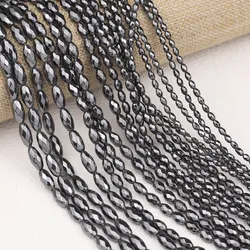 1 Strand Natural Black Hematite Stone Beads Oval Rice Spacer Loose Beads For DIY Jewelry Making Bracelets Necklaces 5/6/8/12mm