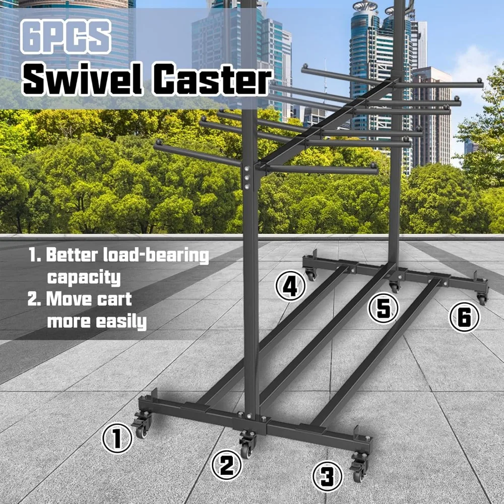 طاولة وكرسي قابلة للطي بطبقتين مع 6 عجلات دوارة، سعة 800 رطل، رف وأشرطة للتخزين #3