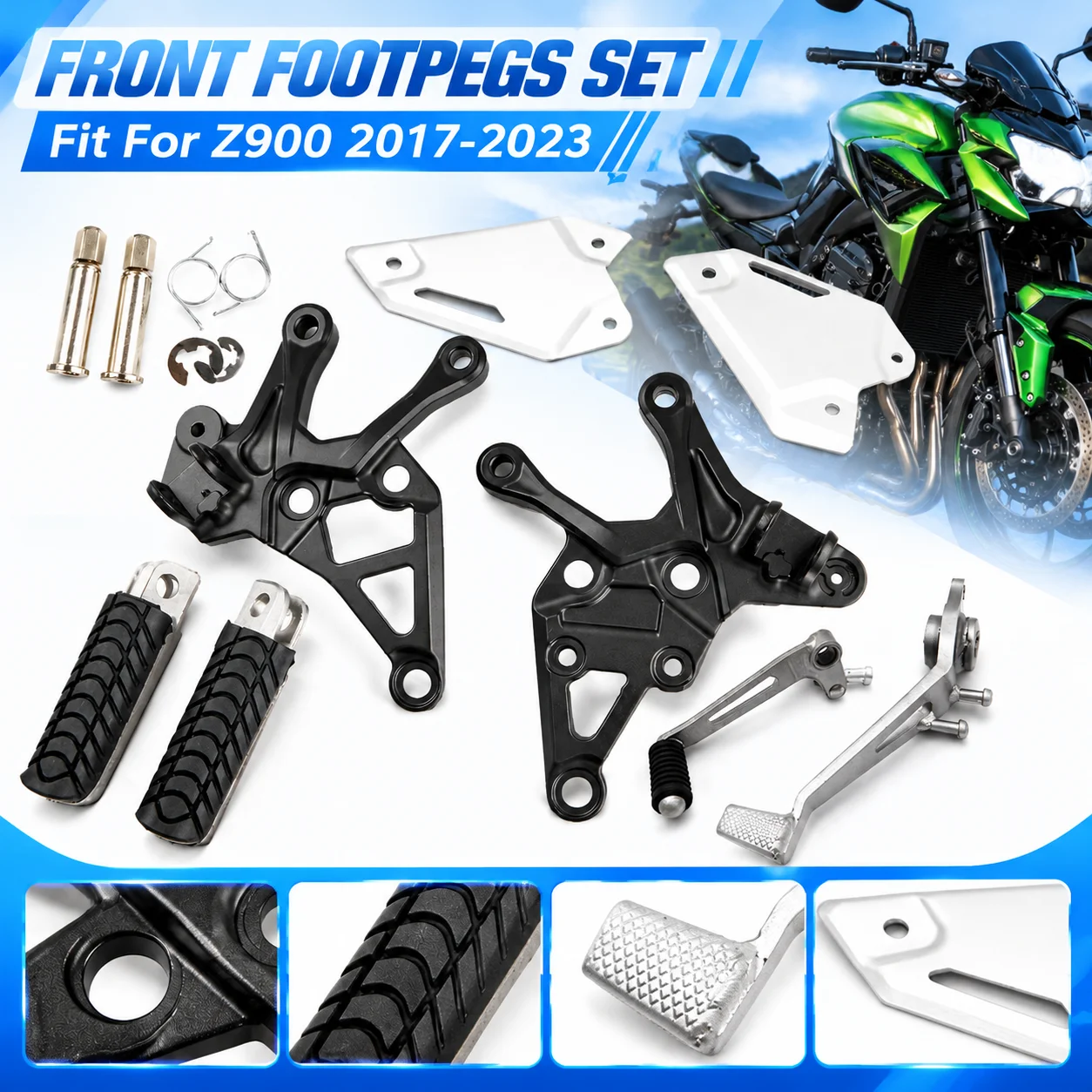 Fit For KAWASAKI Z900 2017 - 2023 Z 900 Motorcycle Accessories Front Footrest Set Foot Pegs Bracket Mount Gear Lever Brake lever