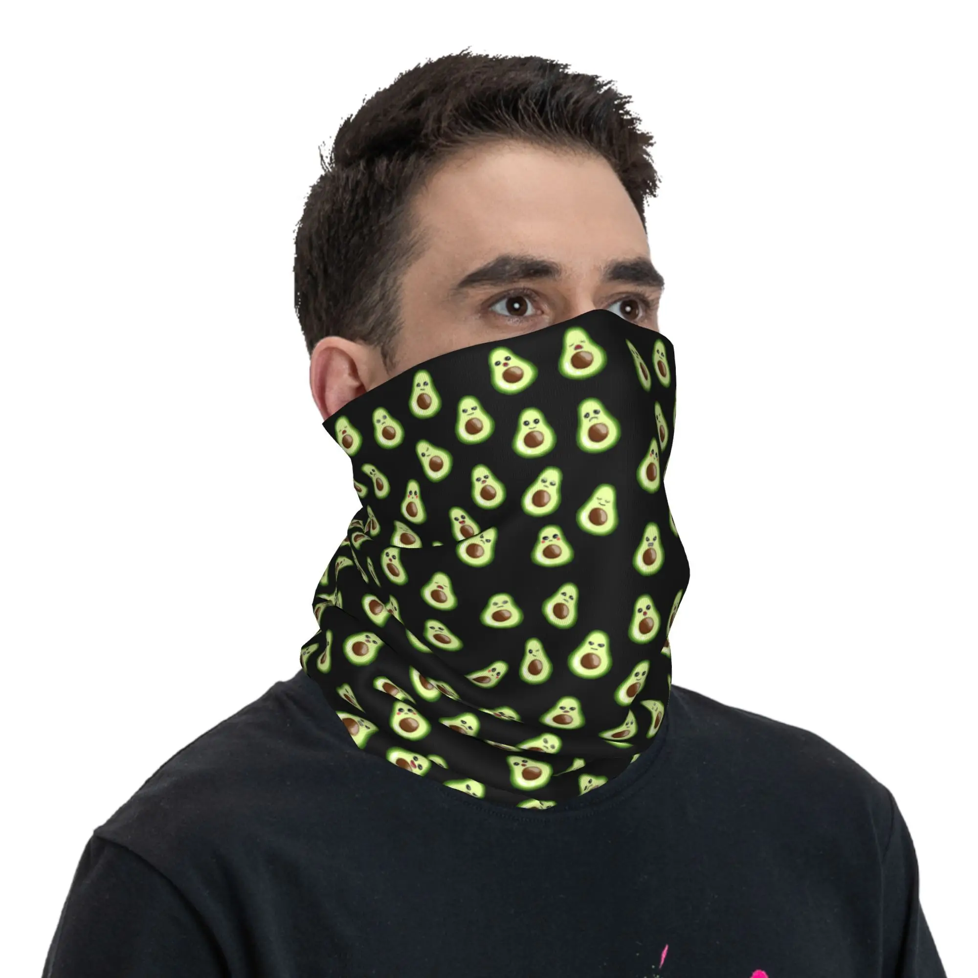 Divertidos emoticonos de aguacate Bandana cubierta para el cuello máscara impresa bufanda diadema multifunción correr Unisex adulto a prueba de viento