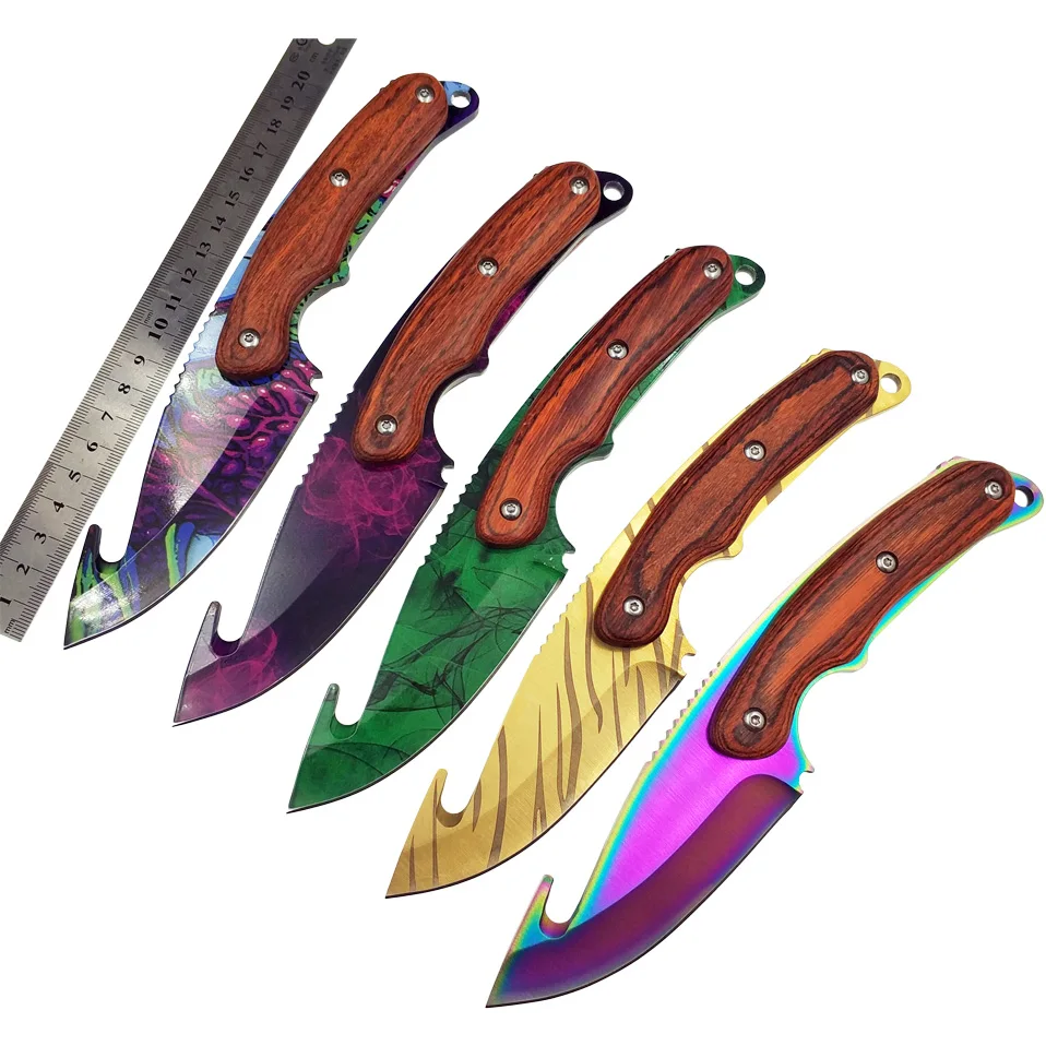 Dropship Real CS:GO Gut Fixed Blade Fade Counter Strike Rainbow Tactical Hunting Tiger Tooth Survival Knives Sheath