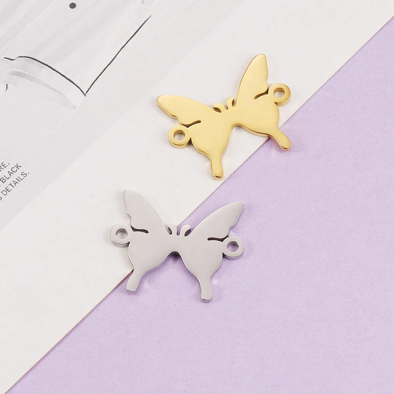 10pcs Stainless Steel Butterfly Insect Round Bow-knot Pendant Charms Connectors For Bracelets Jewelry Making Finding Accessories