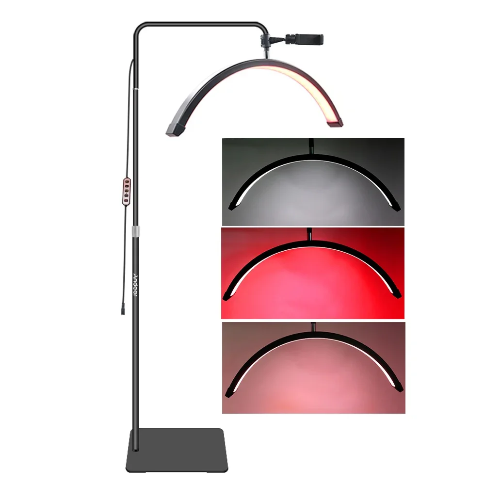 NEU Andoer HD-M6XR 36W Boden-LED-Videoleuchte Halbmondförmiges Fülllicht dimmbar mit 5600K weißem Licht und rotem Licht 186cm Metall