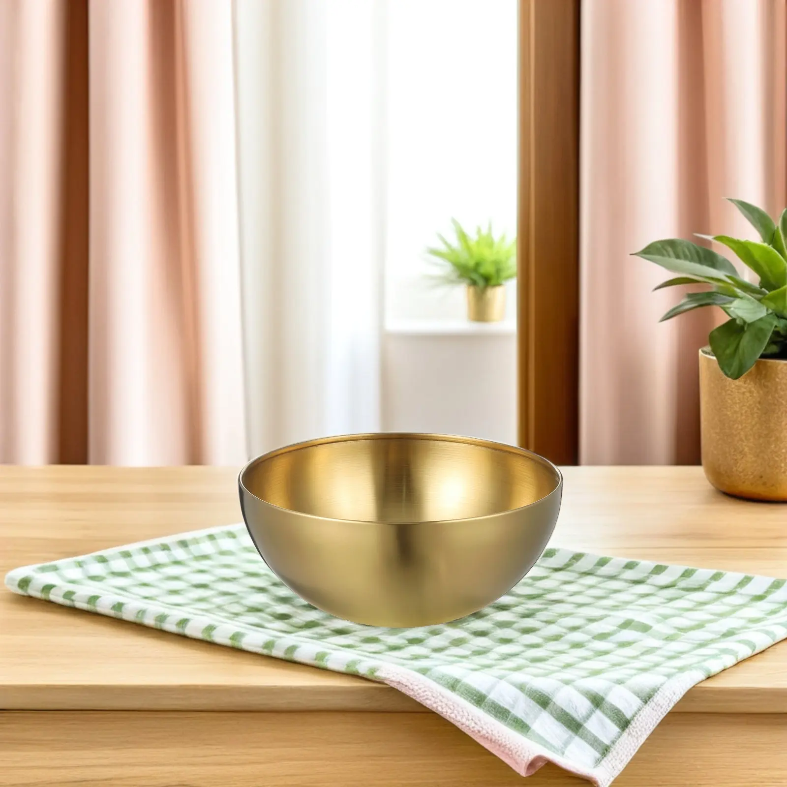 Juego de 2 Tazones Elegantes de Acero Inoxidable Multiusos para Mezclar, Tazón para Ensalada, Tazón para Servir Ramen, Sopa de Fideos Estilo Coreano, Tono Dorado