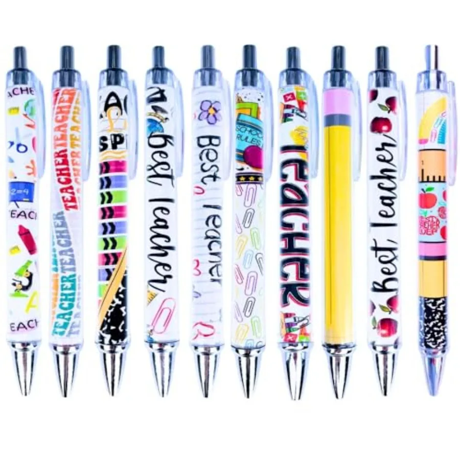 

10PC Teacher Pen Fun Cute Funny Cool Best Pens for Teacher Set Pack Teach Love Inspire Writing School Sayings Preschool Appreci
