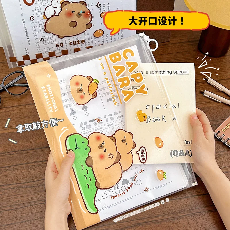 2024 Capybara A4 Formaat Document Map Bestand Rits Zakken Cartoon Plastic Document Zakken Rits Tas Ziplock Walle