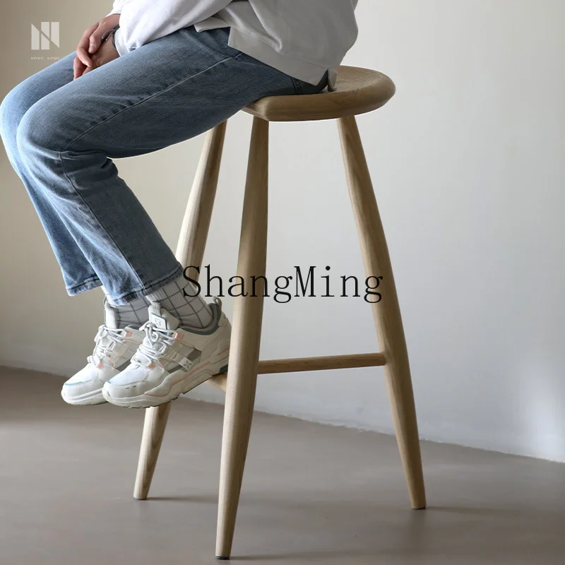 LXY wabi-sabi الرياح الخشب الصلب المنزل الأسود المتفحمة كرسي طويل الساق خشب الرماد مقعد مرتفع الراحة البراز