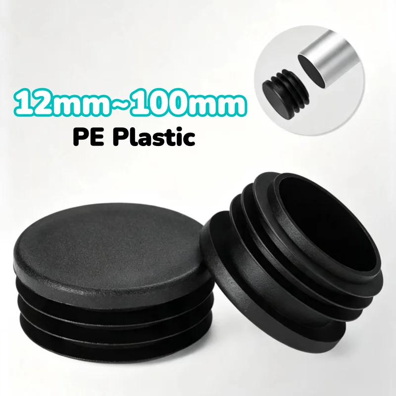 12mm~100mm PE Plastic Round Black Furniture Table Foot Tip Chairs Legs Pad Pipe End Blanking Caps Bung Tube Insert Plug