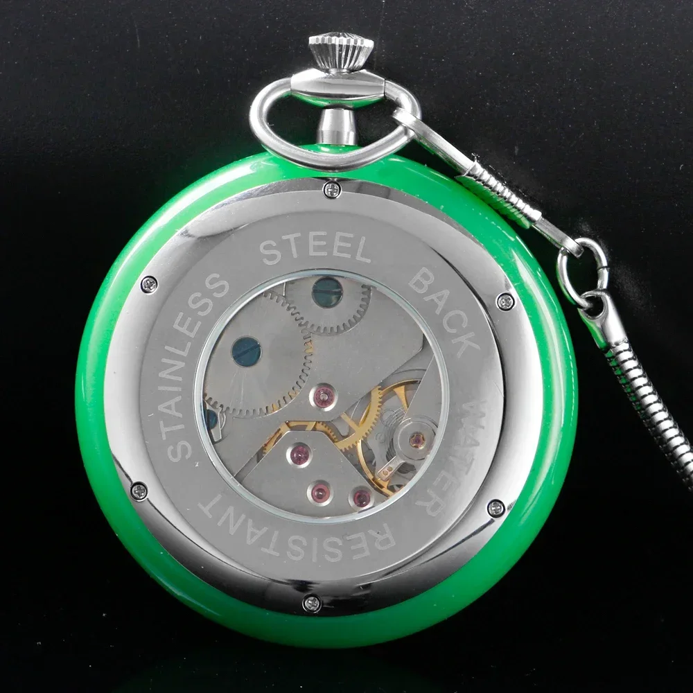 Green edged white dial 316L Stainless steel Waterproof Pocket Watch Mechanical Antique Vintage Luxury Watch with Chain&Box