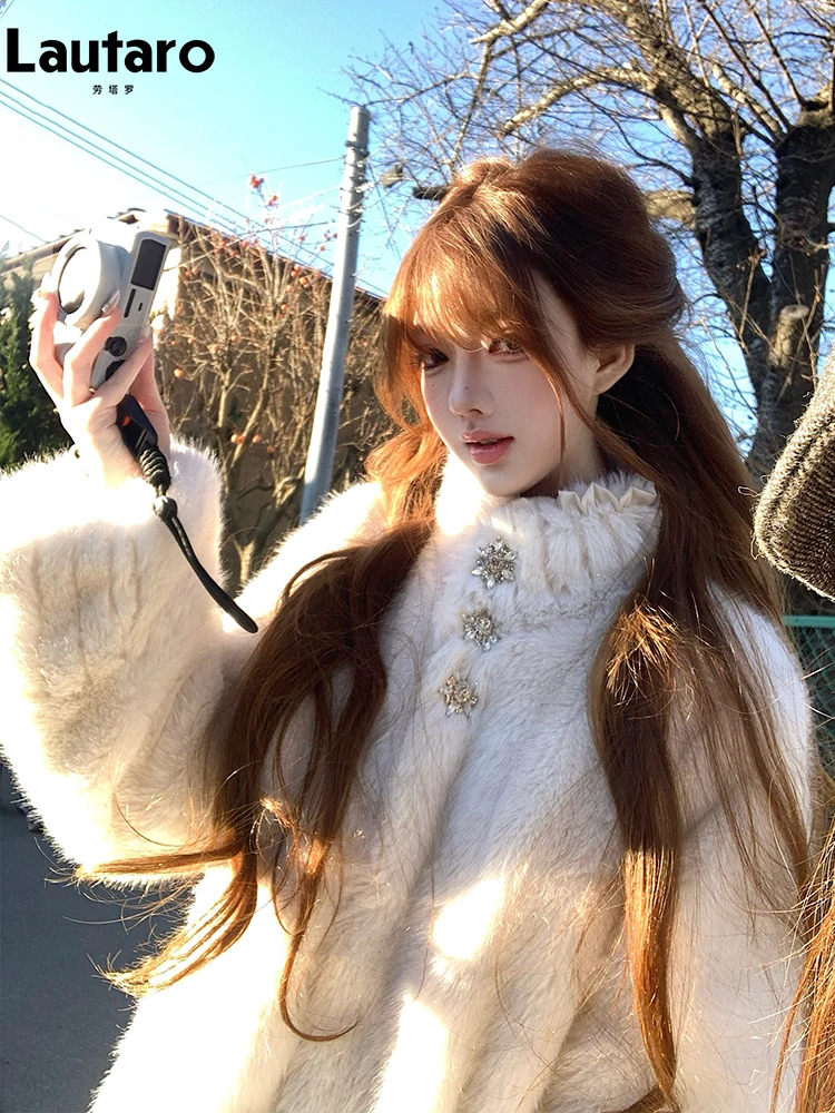 

Lautaro Autumn Winter Thick Warm Soft Sweet Cute Faux Mink Fur Coat Women Luxury Designer Clothes Fluffy Jacket 2026