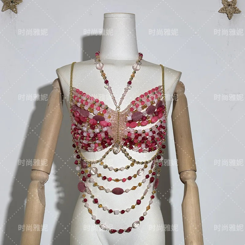 Hot Sale Sexy Women Handmade Beaded Bra Backless Women Vest Neckline Sexy Corset Body Chain Lingerie Outwear Hot Girl Bustier