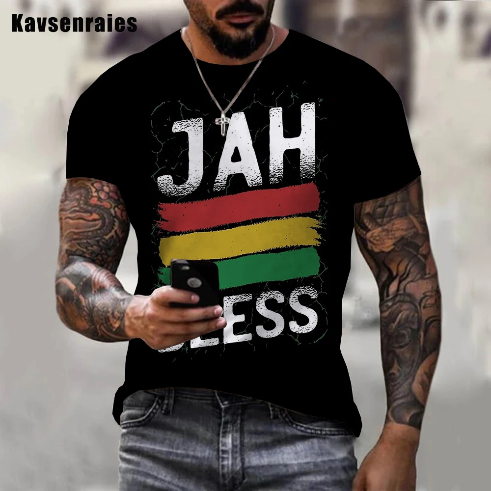 Personality Jah Bless Printed 3D Men T-Shirt Boys Unisex Casual Fashion Reggae Round Neck Short Sleeve T-shirt 5XL