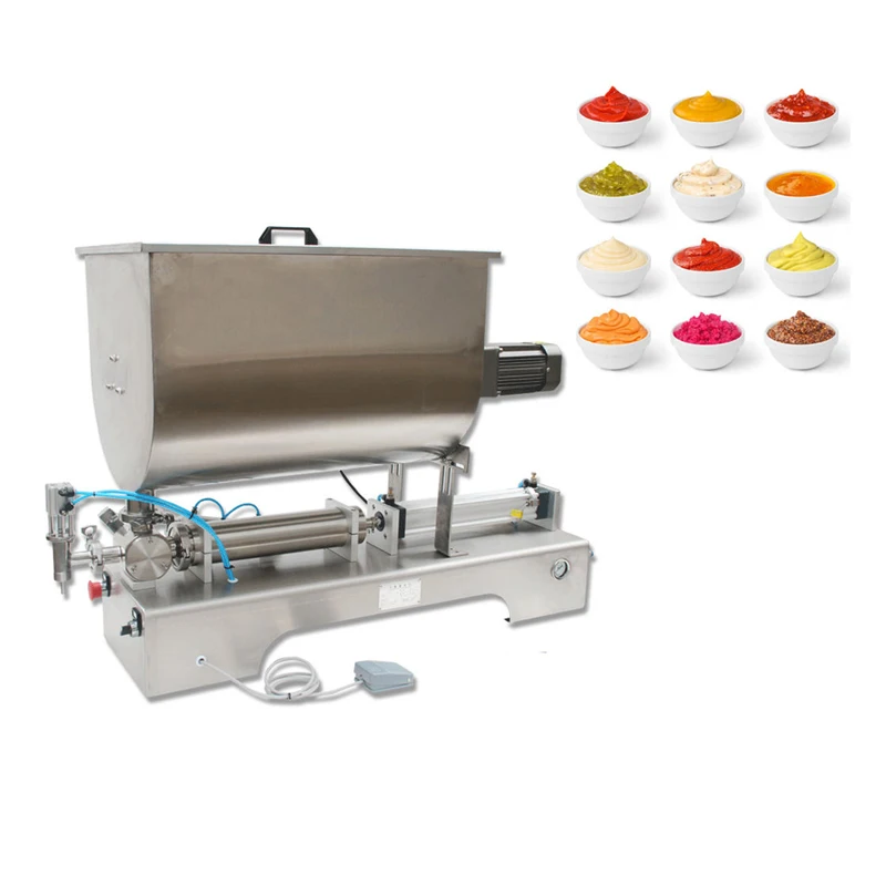 

PBOBP U-Type Semi-automatic Horizontal Pneumatic Paste Sauce Ketchup Pot Filling Machine/Chili Sauce Stirring Filling Machine