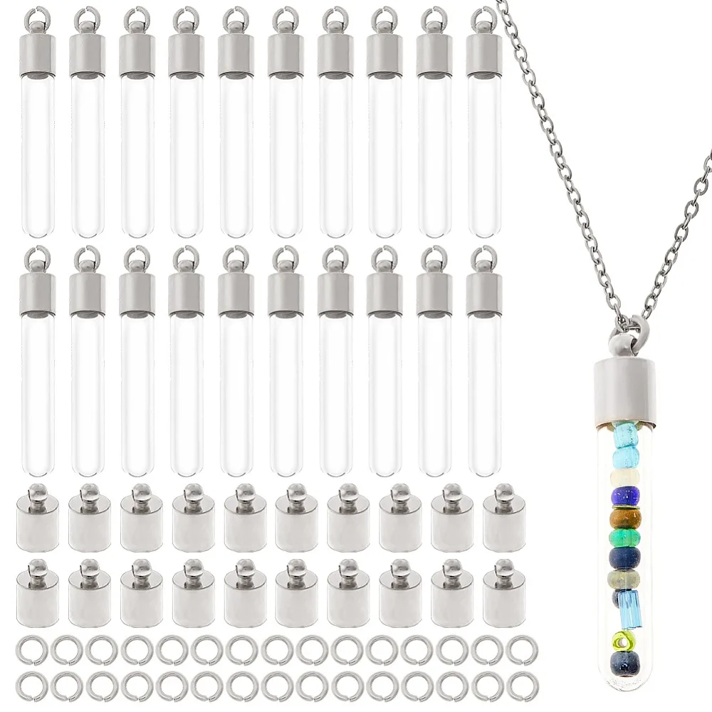 

DIY 304 Stainless Steel Glass Bottle Pendant Necklace Making Kits Stainless Steel Color 5~450x1~6mm
