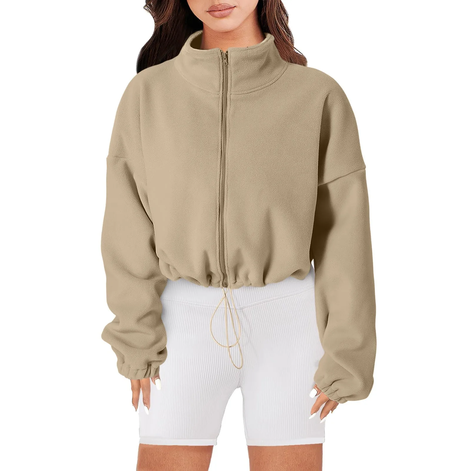 Women Zipper Hoodless Sweatshirt Autumn Winter Warm Long Sleeve Loose Short Hoodies Sweatshirt Female Y2k Anorak Jackets