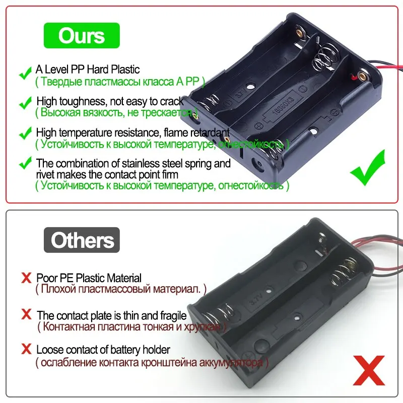 Black Plastic DIY Battery Storage Case Clip Holder Container 1X 2X 3X 4X 18650 Battery Storage Box Case Wire Lead Pin