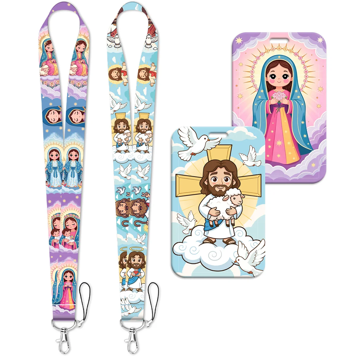 Cartoon Jesus Virgin Mary Lanyard Neck Strap Keychain Card Cover Badge Holder Mobile Phone Hang Rope Keyring Accessories Gift