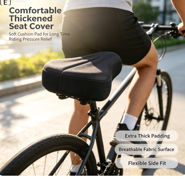 〔E〕1 Piece Cycling Riding DIY Accessories Exercise Bike Seat Gel Cushion Cover For Large Wide Bicycle Pad