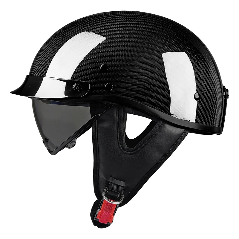 

Retro carbon fiber motorcycle half-helmet: lightweight open-face design, fits cruisers, Bicycle，choppers, mopeds & scooters