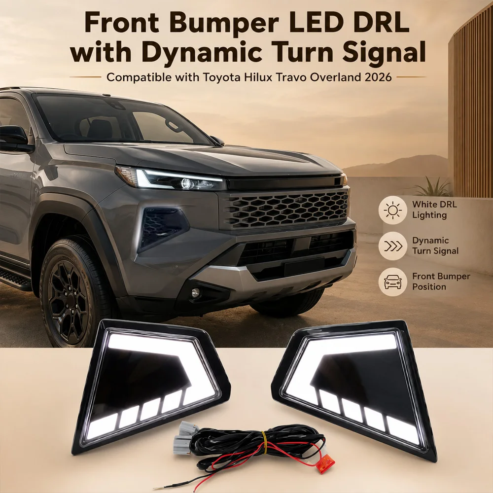 For Toyota Hilux Travo Overland 2026 LED Daytime Running Light with Cable Turn Signal Lamp Dual Color White and Amber Light